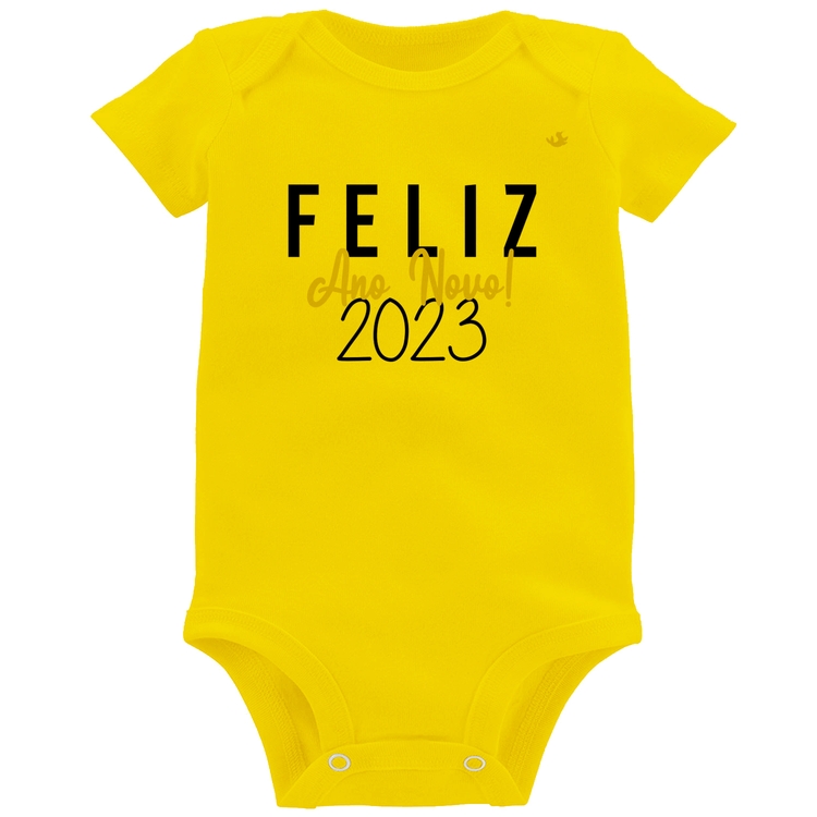 Body Bebê Feliz Ano Novo 2023 - Amarelo