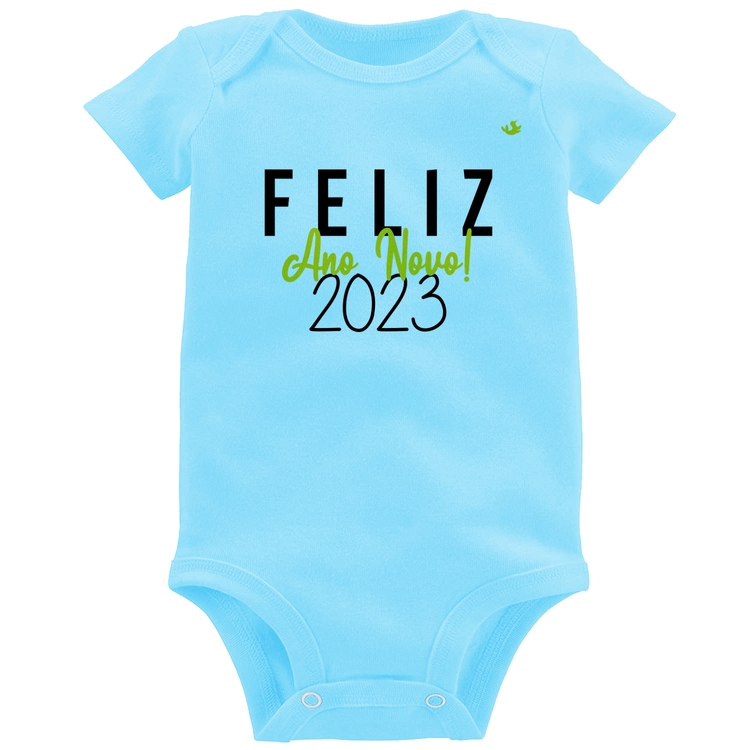 Body Bebê Feliz Ano Novo 2023 - Azul Bebê