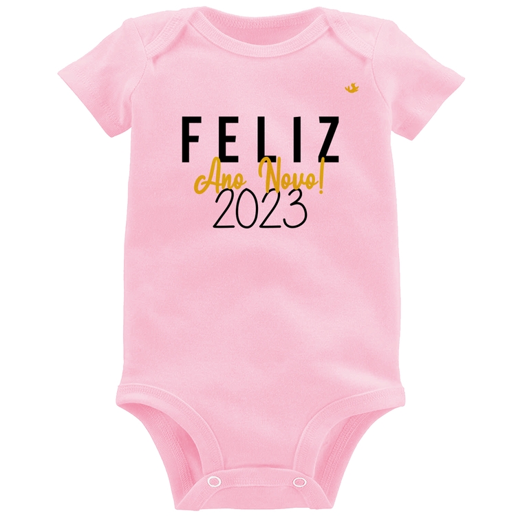 Body Bebê Feliz Ano Novo 2023 - Rosa Bebê
