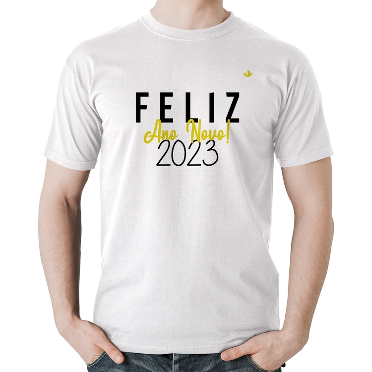 Camiseta Algodão Feliz Ano Novo 2023 - Branca