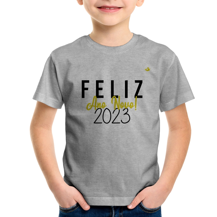 Camiseta Infantil Feliz Ano Novo 2023 - Cinza