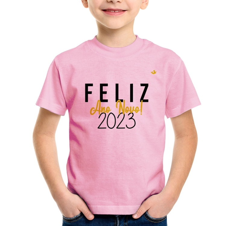 Camiseta Infantil Feliz Ano Novo 2023 - Rosa Bebê