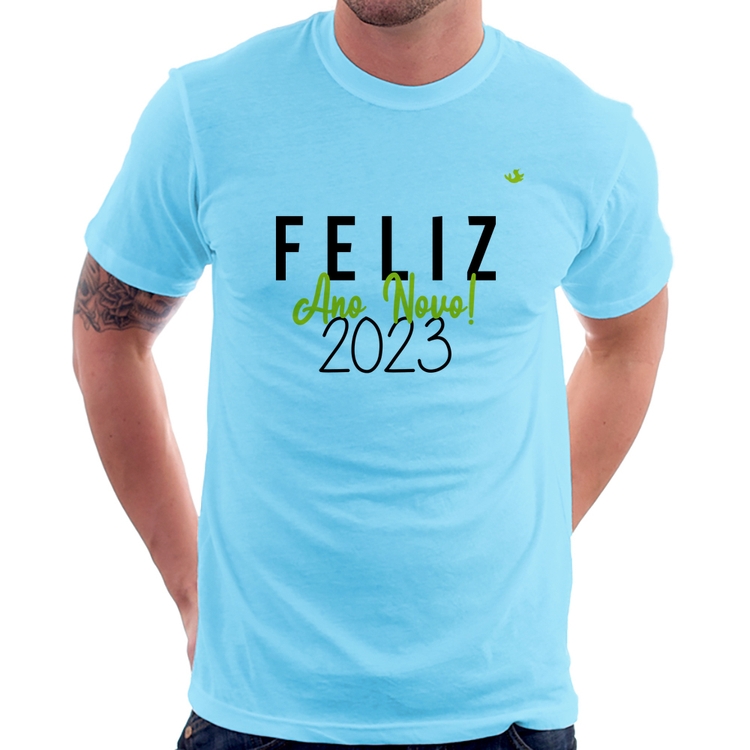 Camiseta Feliz Ano Novo 2023 - Azul Bebê