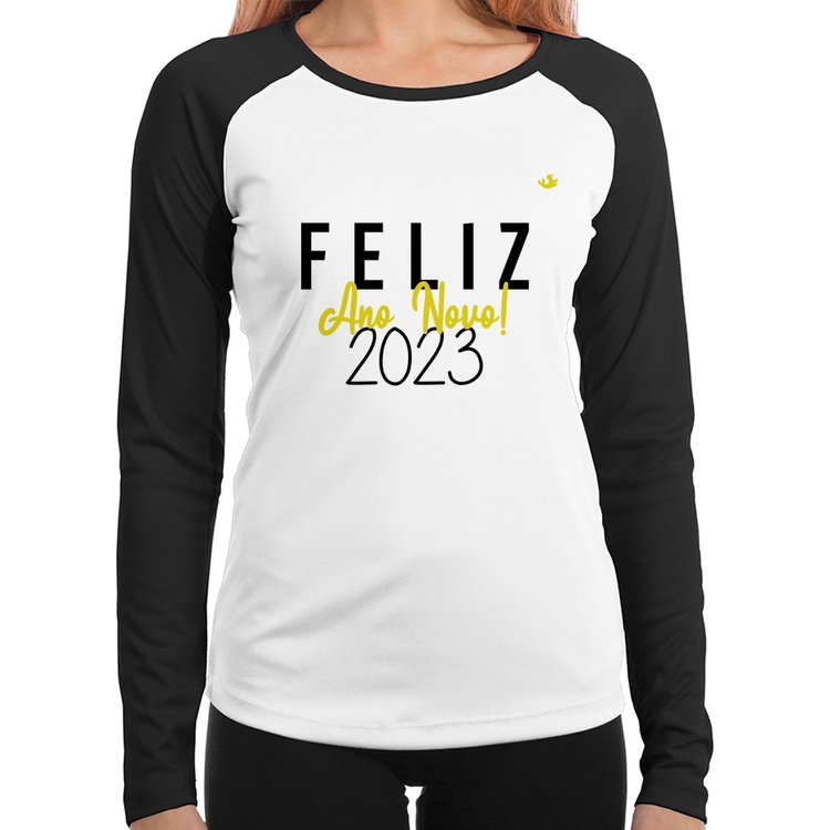 Baby Look Raglan Feliz Ano Novo 2023 Manga Longa
