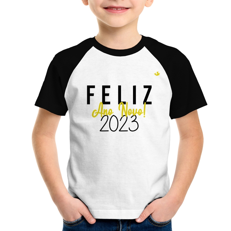 Camiseta Raglan Infantil Feliz Ano Novo 2023