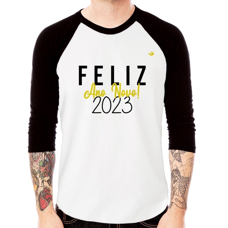 Camiseta Raglan Feliz Ano Novo 2023 Manga 3/4