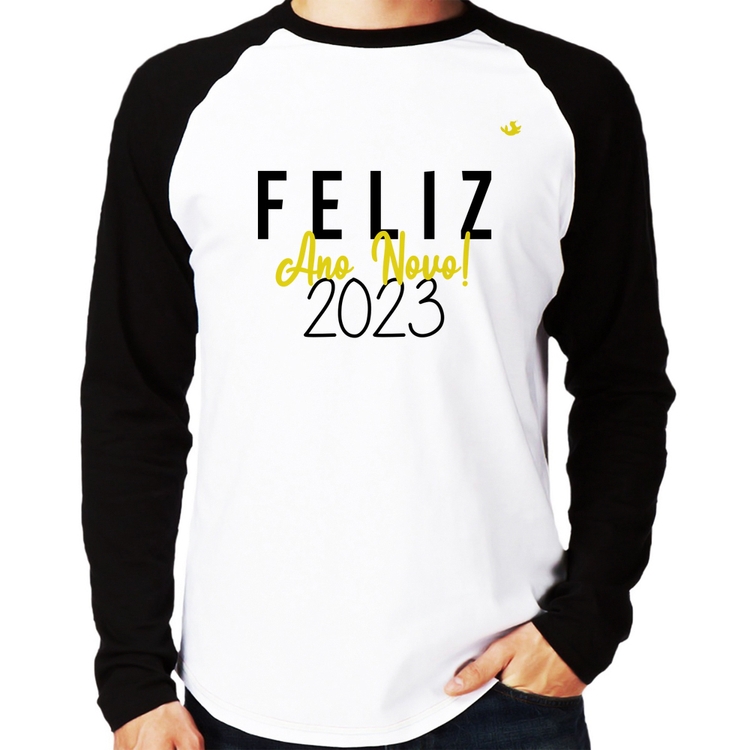 Camiseta Raglan Feliz Ano Novo 2023 Manga Longa