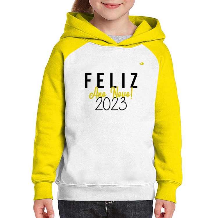 Moletom Infantil Feliz Ano Novo 2023 - Branco/Amarelo