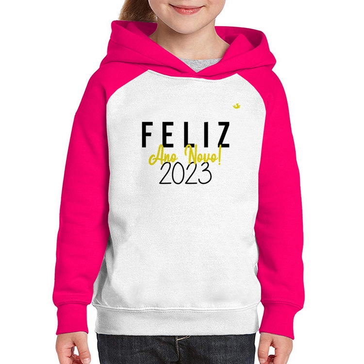 Moletom Infantil Feliz Ano Novo 2023 - Branco/Rosa