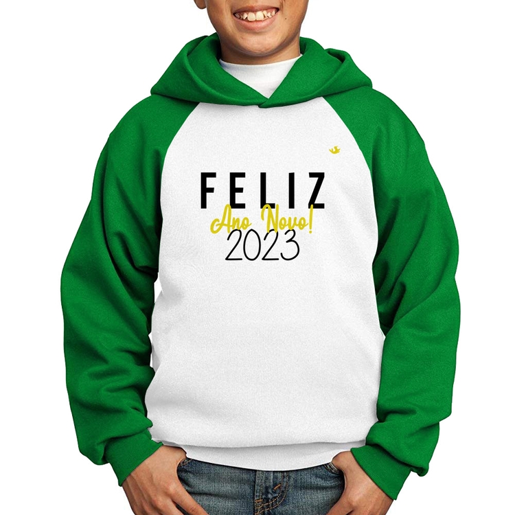 Moletom Infantil Feliz Ano Novo 2023 - Branco/Verde