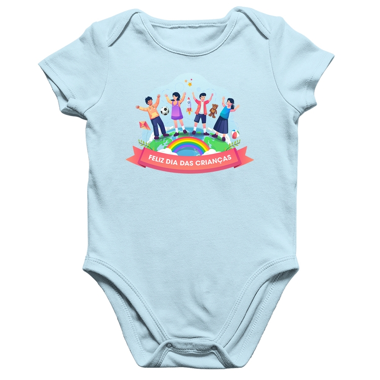 Body Bebê Algodão Feliz Dia das Crianças - Azul Bebê