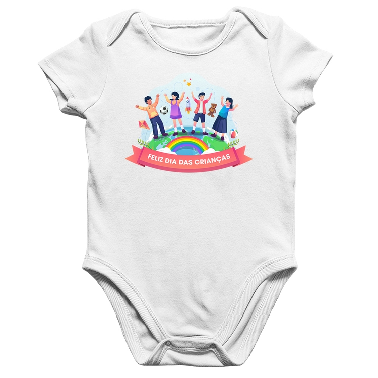 Body Bebê Algodão Feliz Dia das Crianças - Branco