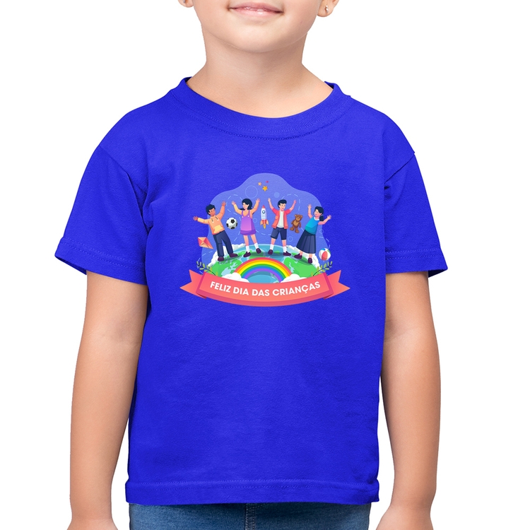 Camiseta Algodão Infantil Feliz Dia das Crianças - Azul Royal