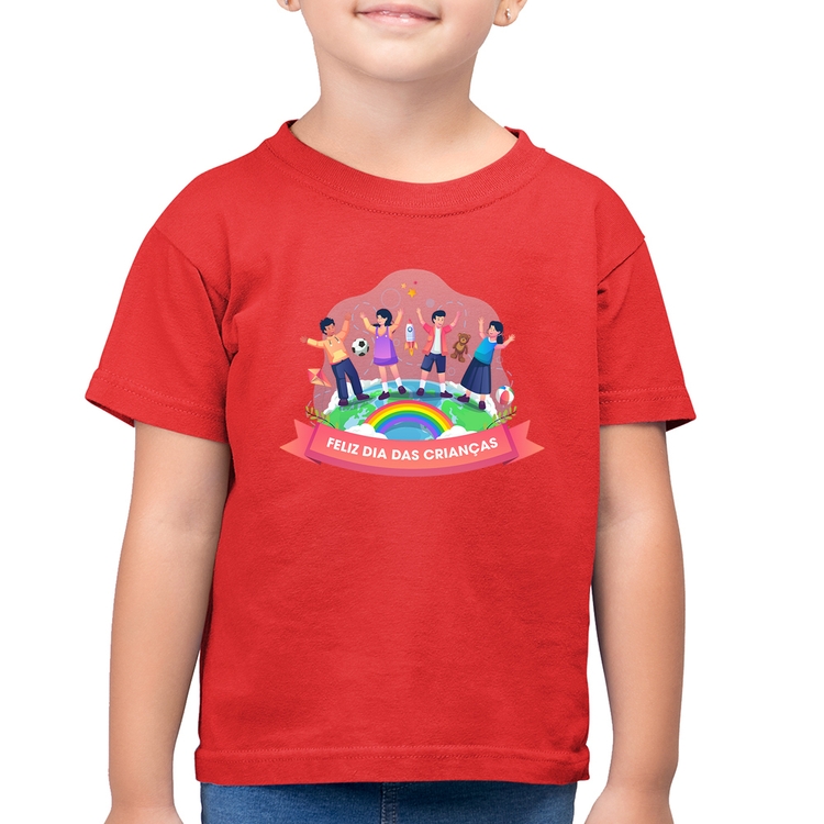 Camiseta Algodão Infantil Feliz Dia das Crianças - Vermelha