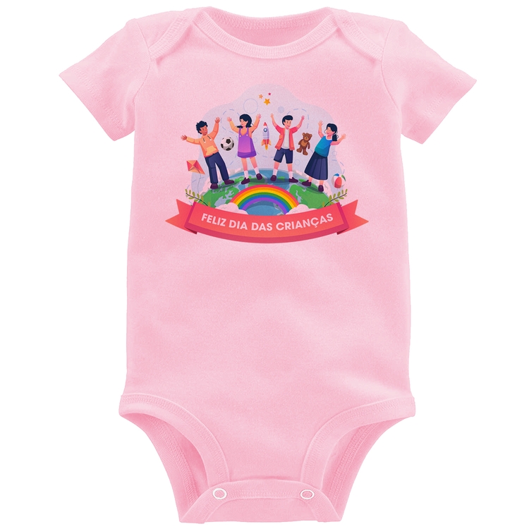 Body Bebê Feliz Dia das Crianças - Rosa Bebê