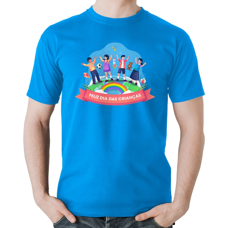 Camiseta Algodão Feliz Dia das Crianças - Azul