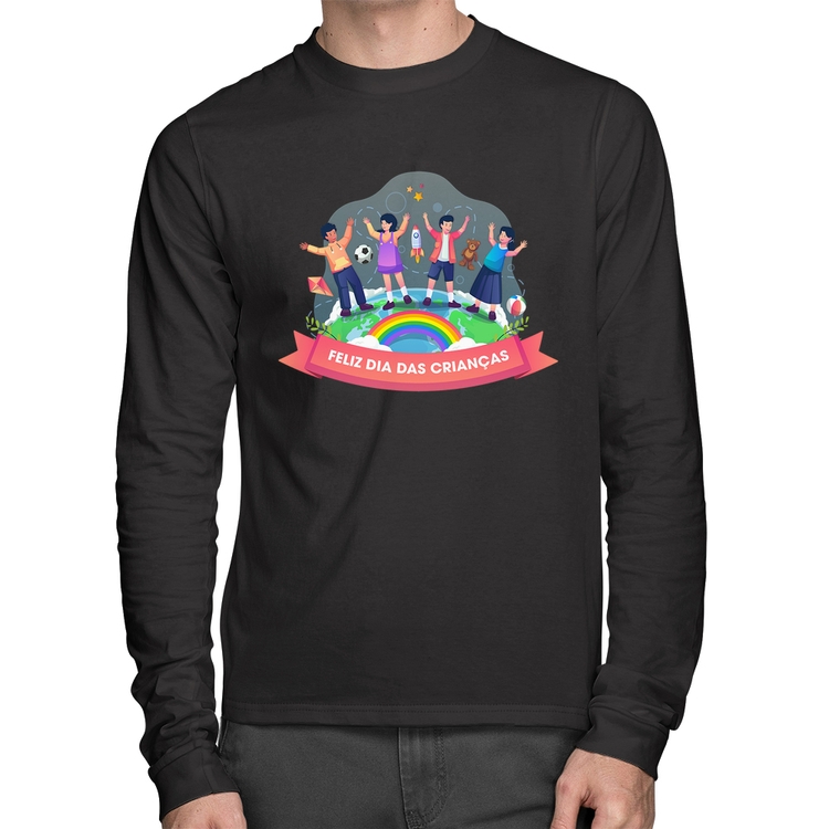 Camiseta Algodão Feliz Dia das Crianças Manga Longa