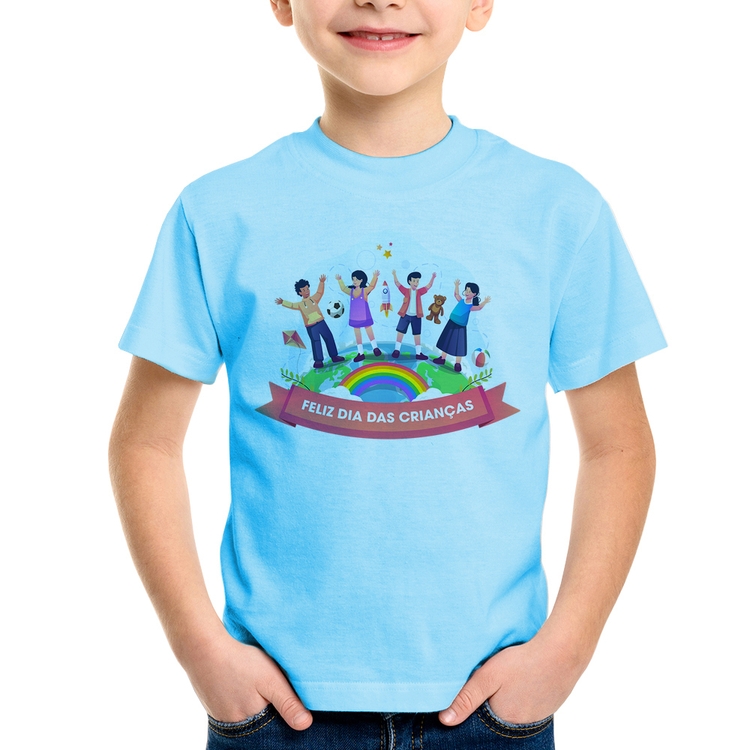 Camiseta Infantil Feliz Dia das Crianças - Azul Bebê