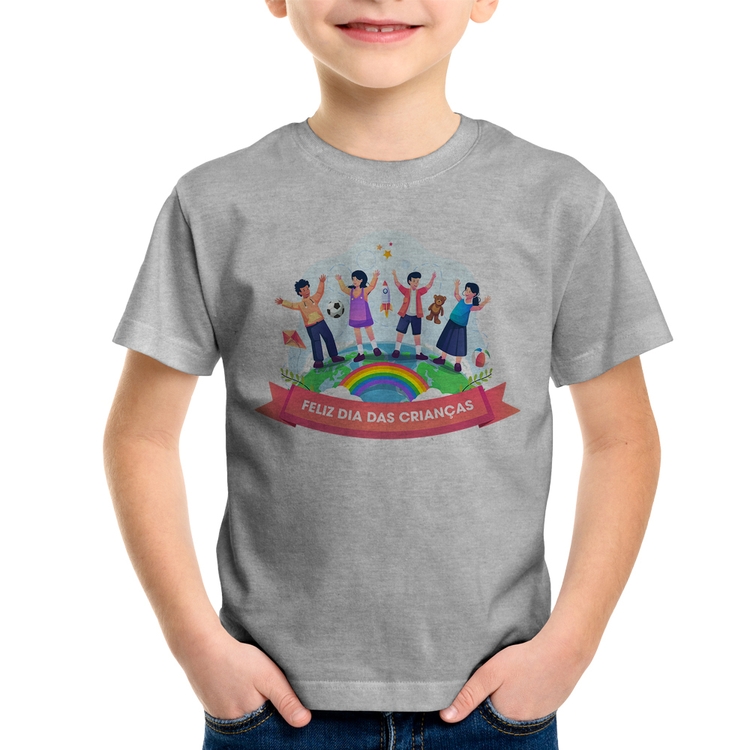 Camiseta Infantil Feliz Dia das Crianças - Cinza