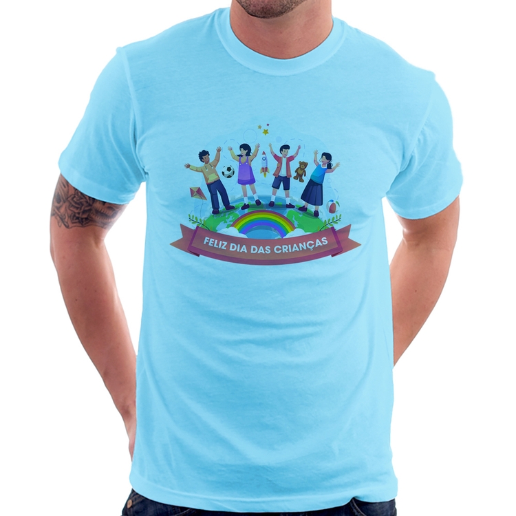 Camiseta Feliz Dia das Crianças - Azul Bebê