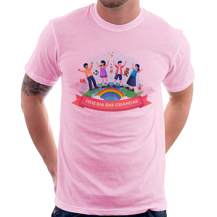 Camiseta Feliz Dia das Crianças - Rosa Bebê