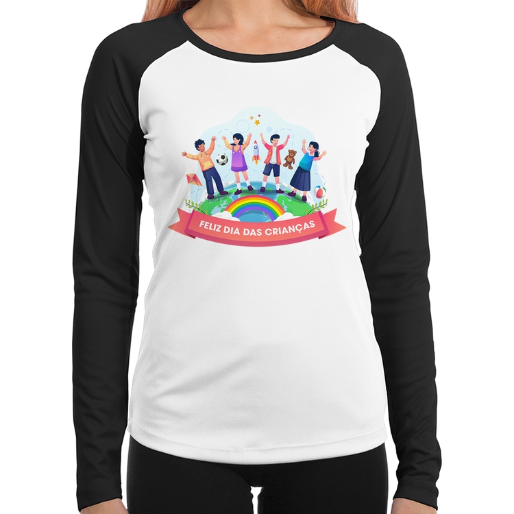 Baby Look Raglan Feliz Dia das Crianças Manga Longa