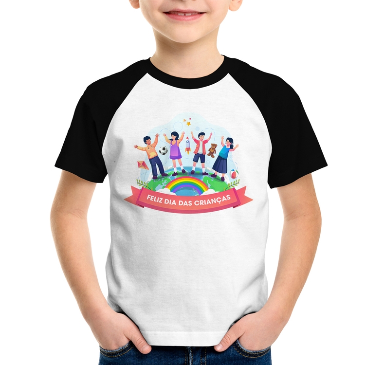 Camiseta Raglan Infantil Feliz Dia das Crianças