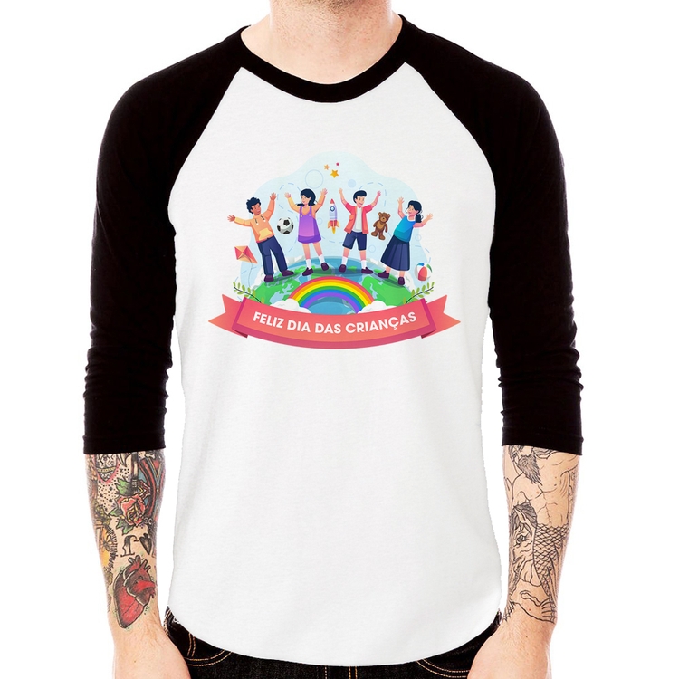 Camiseta Raglan Feliz Dia das Crianças Manga 3/4
