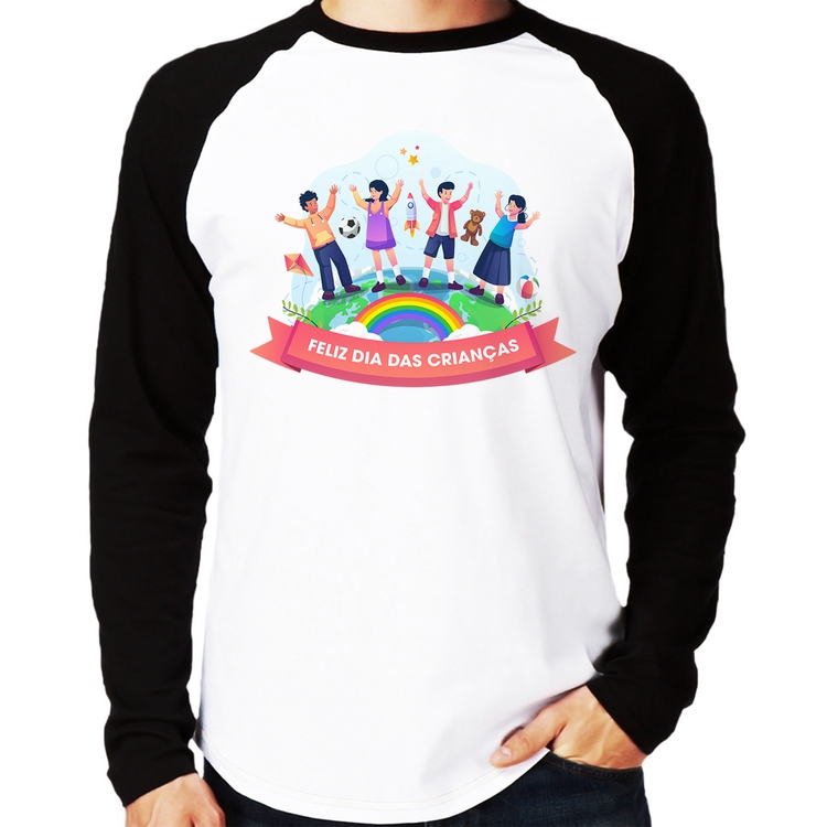 Camiseta Raglan Feliz Dia das Crianças Manga Longa