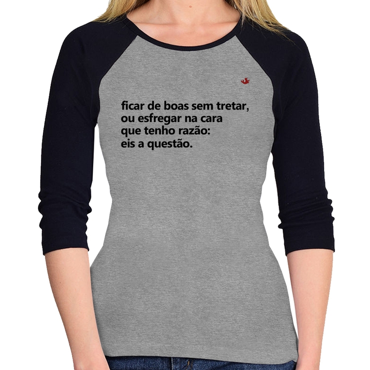 Baby Look Raglan Ficar de boas sem tretar Manga 3/4 - Cinza/Preto