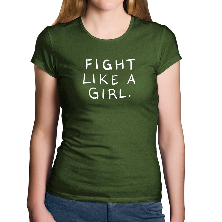 Baby Look Algodão Fight Like a Girl - Musgo