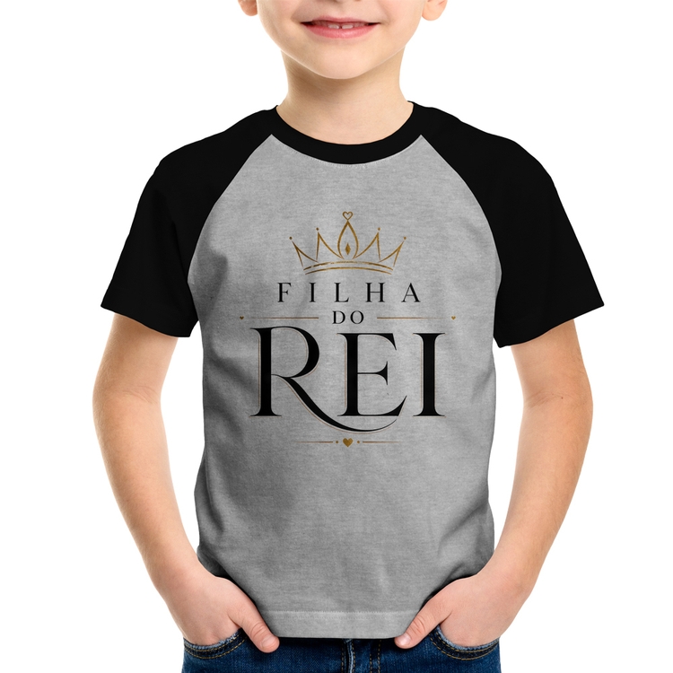 Camiseta Raglan Infantil Filha do Rei - Cinza/Preto