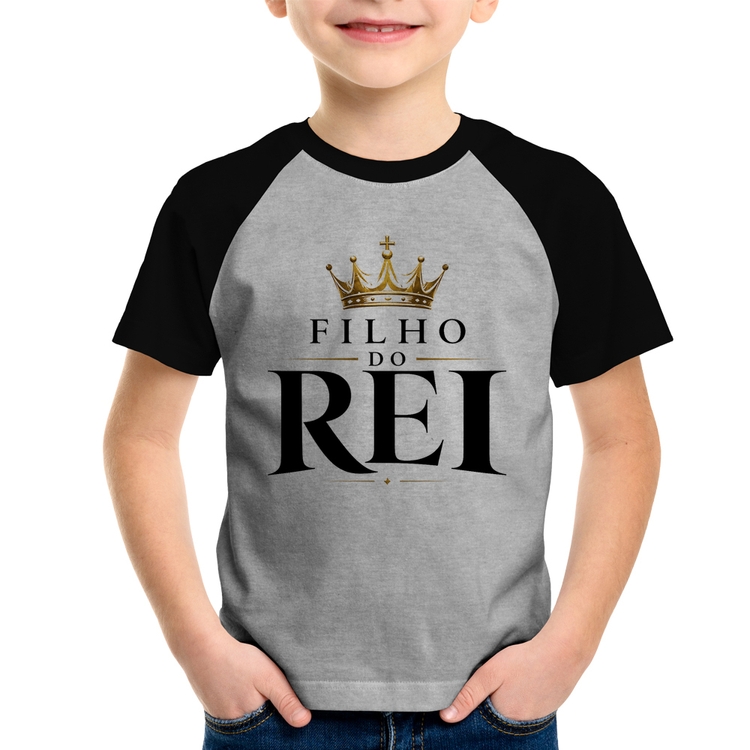 Camiseta Raglan Infantil Filho do Rei - Cinza/Preto