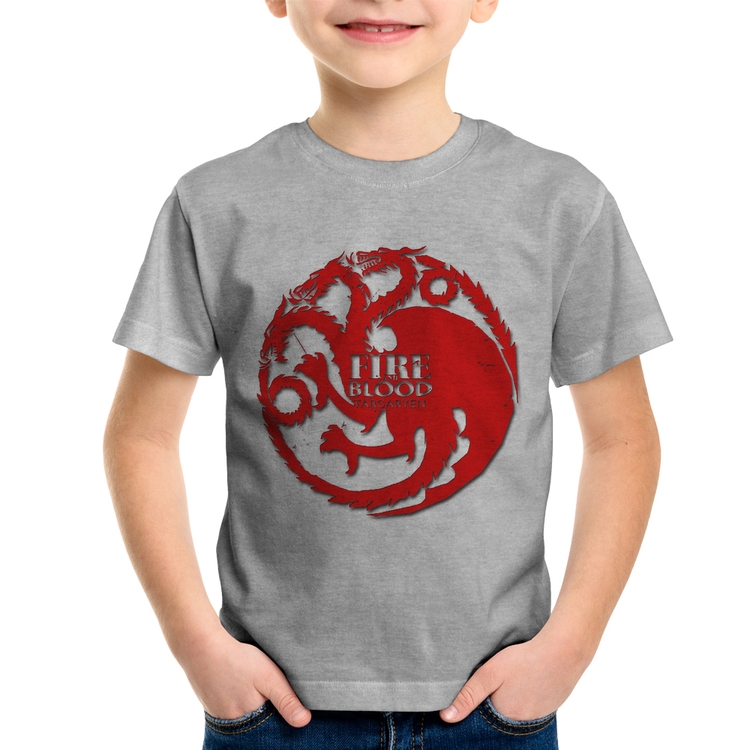 Camiseta Infantil Fire and Blood Targaryen - Cinza