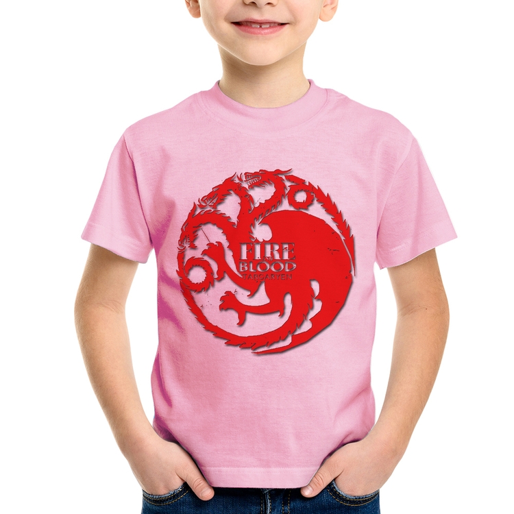 Camiseta Infantil Fire and Blood Targaryen - Rosa Bebê