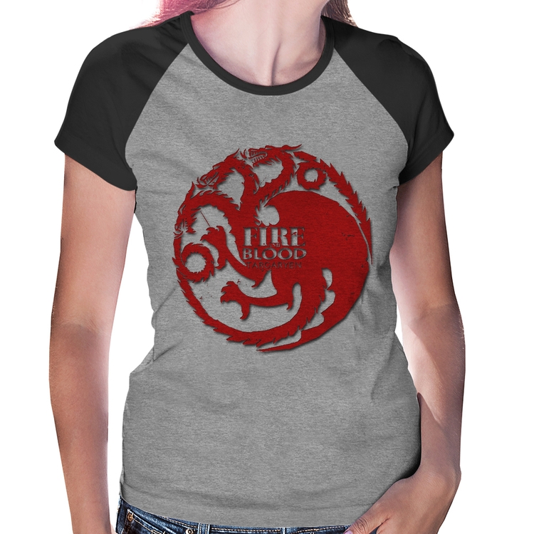 Baby Look Raglan Fire and Blood Targaryen - Cinza/Preto