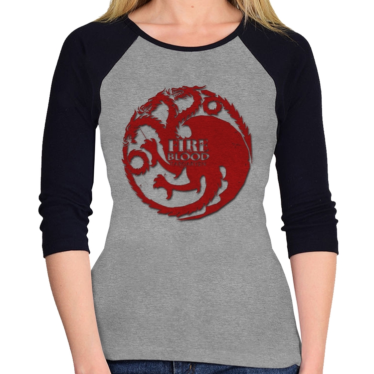 Baby Look Raglan Fire and Blood Targaryen Manga 3/4 - Cinza/Preto