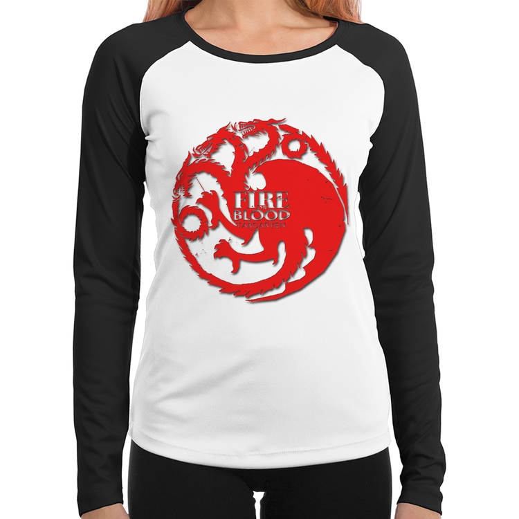 Baby Look Raglan Fire and Blood Targaryen Manga Longa