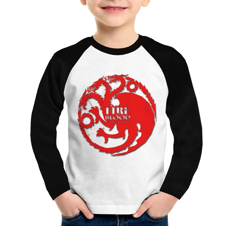 Camiseta Raglan Infantil Fire and Blood Targaryen Manga Longa