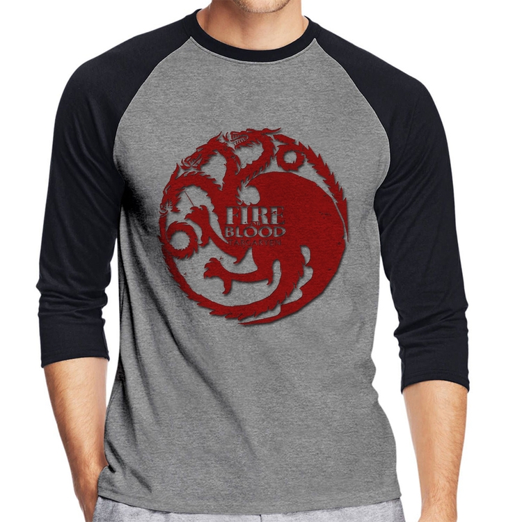 Camiseta Raglan Fire and Blood Targaryen Manga 3/4 - Cinza/Preto