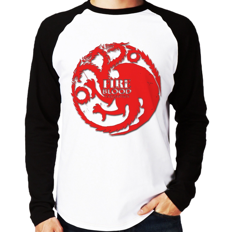Camiseta Raglan Fire and Blood Targaryen Manga Longa