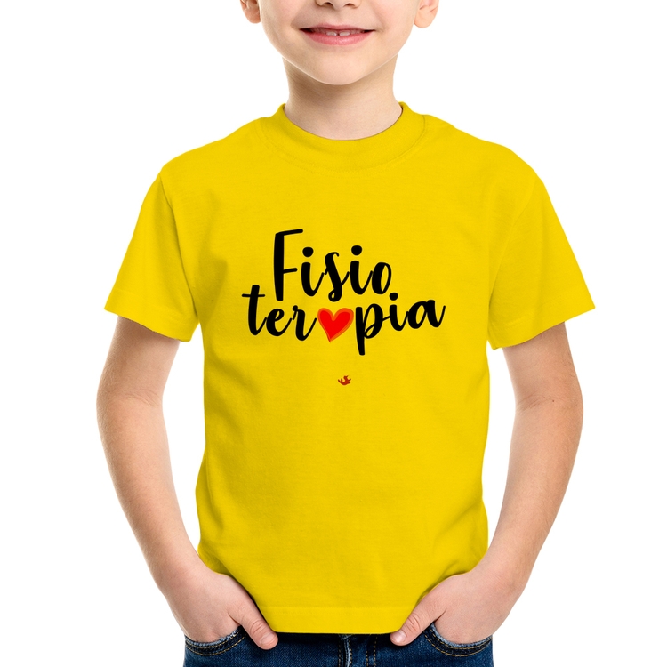 Camiseta Infantil Fisioterapia por amor - Amarela