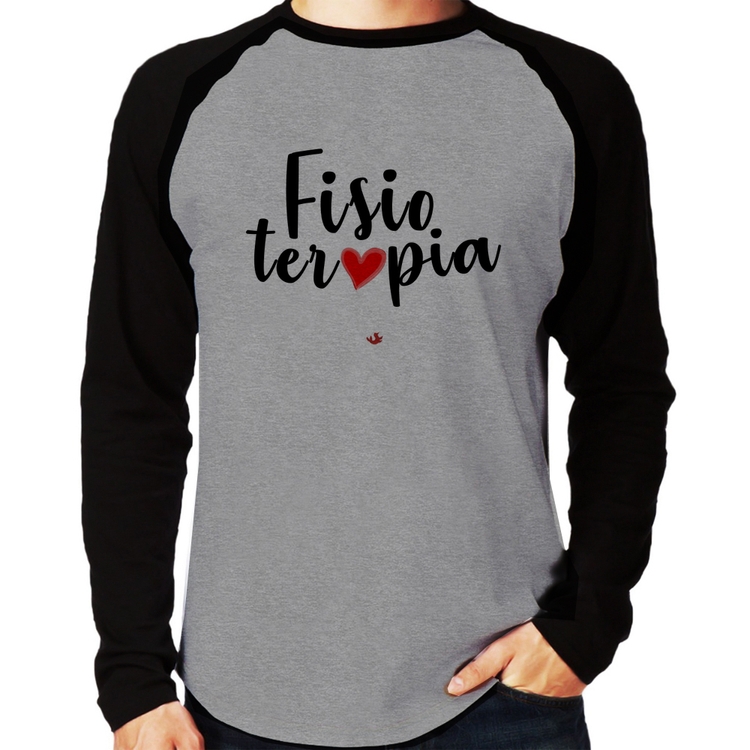Camiseta Raglan Fisioterapia por amor Manga Longa - Cinza/Preto