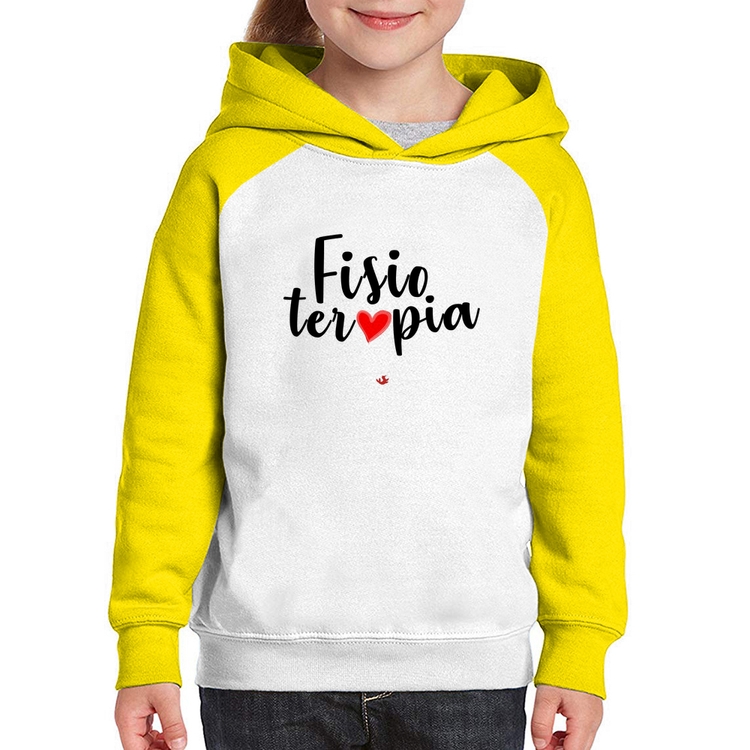 Moletom Infantil Fisioterapia por amor - Branco/Amarelo