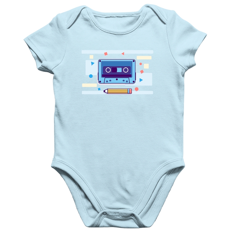 Body Bebê Algodão Fita Cassete - Azul Bebê