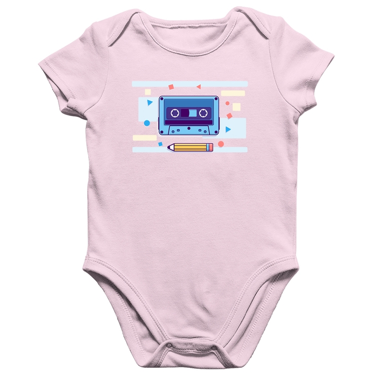 Body Bebê Algodão Fita Cassete - Rosa Bebê