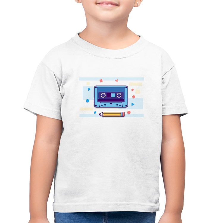 Camiseta Algodão Infantil Fita Cassete - Branca