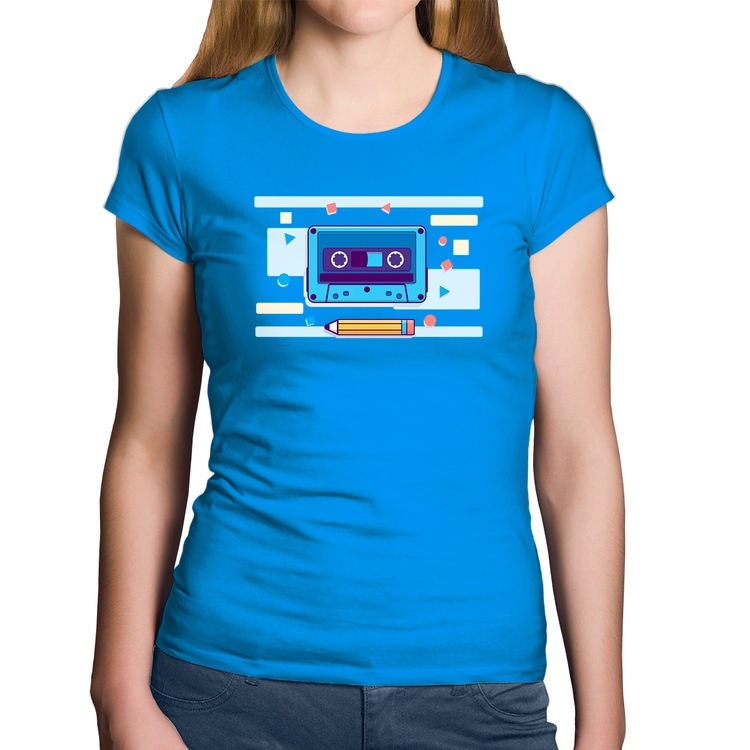 Baby Look Algodão Fita Cassete - Azul