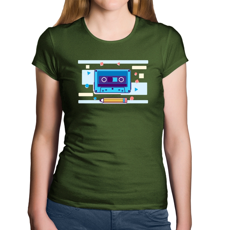 Baby Look Algodão Fita Cassete - Musgo