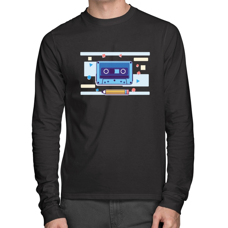 Camiseta Algodão Fita Cassete Manga Longa